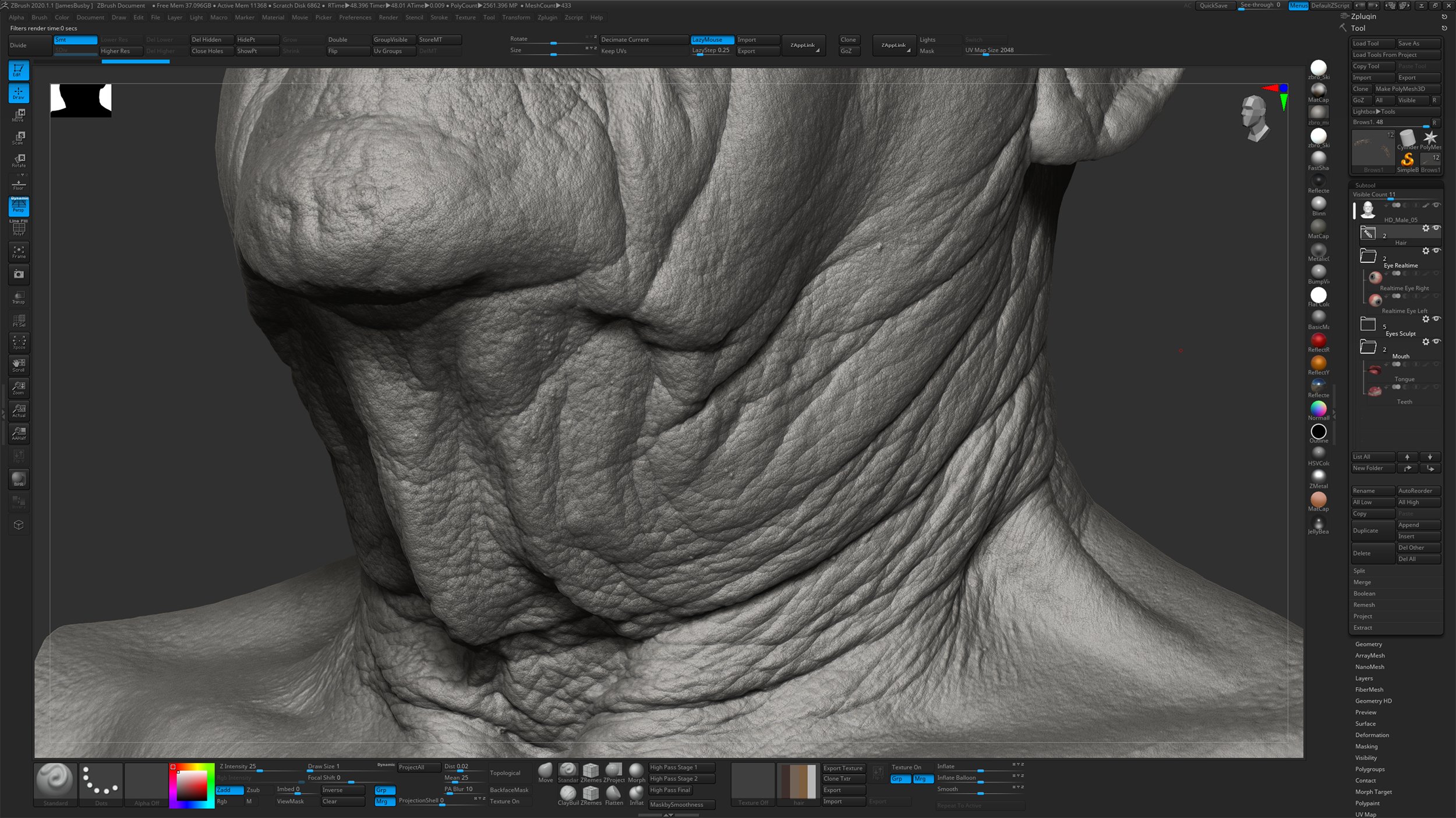 Wrinkles and folds in Zbrush